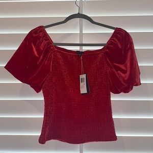 Skies are Blue Red Satin puff sleeve top